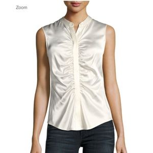 NWT Theory Ruched Fitted Silk Top in Ivory